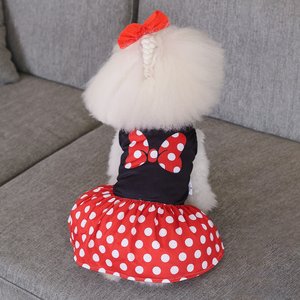 CuteBone Polka Dot Dog Mesh Sundress, Red, Medium