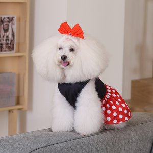CuteBone Polka Dot Dog Mesh Sundress, Red, Medium