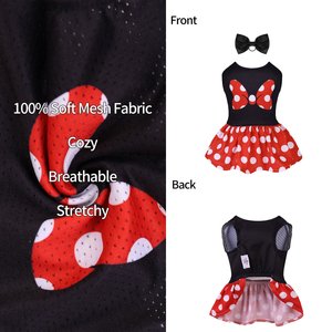 CuteBone Polka Dot Dog Mesh Sundress, Red, Medium