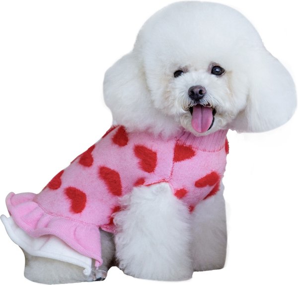 Show full view: CuteBone Hearts Dog Sweater Dress, Pink, Medium slide 8 of 9