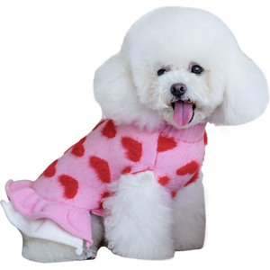CuteBone Hearts Dog Sweater Dress, Pink, Medium