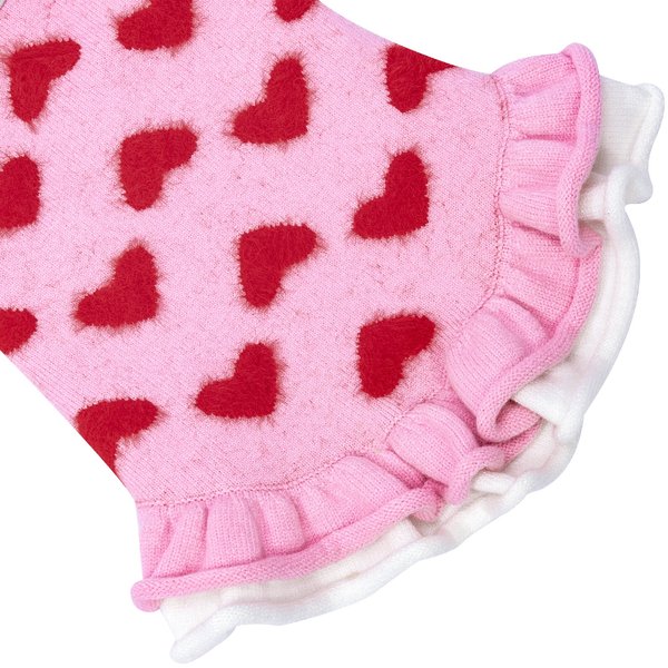Show full view: CuteBone Hearts Dog Sweater Dress, Pink, Medium slide 6 of 9