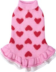 CuteBone Hearts Dog Sweater Dress, Pink, Medium slide 1 of 9