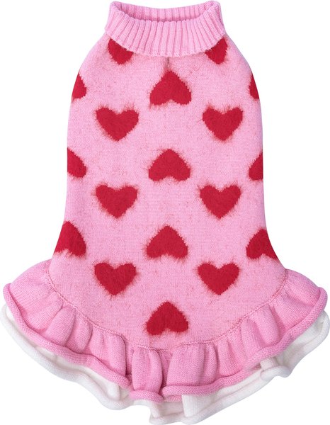 Show full view: CuteBone Hearts Dog Sweater Dress, Pink, Medium slide 1 of 9