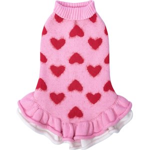 CuteBone Hearts Dog Sweater Dress, Pink, Medium