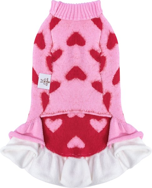 Show full view: CuteBone Hearts Dog Sweater Dress, Pink, Medium slide 5 of 9