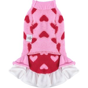 CuteBone Hearts Dog Sweater Dress, Pink, Medium