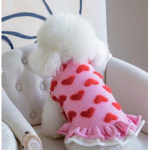 CuteBone Hearts Dog Sweater Dress, Pink, Medium