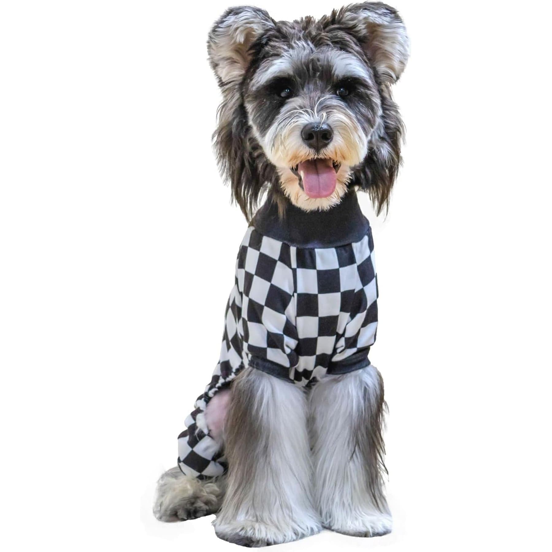 CuteBone Checkered Turtleneck Dog Pajamas, Black & White, Large