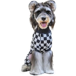 CuteBone Checkered Turtleneck Dog Pajamas, Black & White, Large