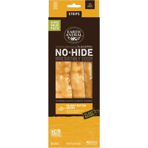 Earth Animal No-Hide Strips Thin Natural Rawhide Alternative Peanut Butter Vegetarian Recipe Dog Chew Treat, 10 count