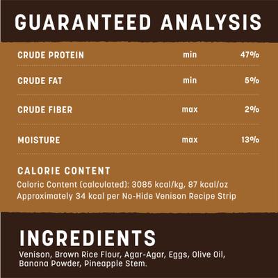 Show full view: Earth Animal No-Hide Strips Thin Natural Rawhide Alternative Venison Recipe Dog Chew Treat, 10 count slide 8 of 12