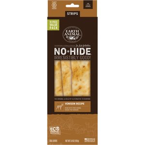 Earth Animal No-Hide Strips Thin Natural Rawhide Alternative Venison Recipe Dog Chew Treat, 10 count