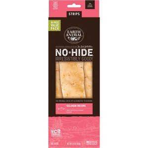 Earth Animal No-Hide Strips Thin Natural Rawhide Alternative Salmon Recipe Chew Dog Treat, 10 count