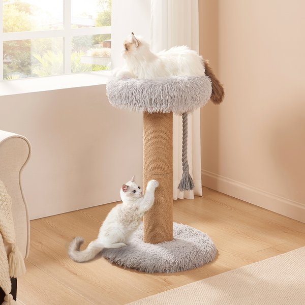beeNbkks 28-Inch Plush Cat Tree with Sisal Scratcher, Grey