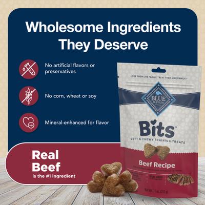 Show full view: Blue Buffalo Blue Bits Tender Beef Recipe Chicken-Free Soft-Moist Training Dog Treats, 11-oz bag slide 8 of 12