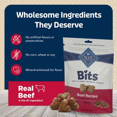 Show full view: Blue Buffalo Blue Bits Tender Beef Recipe Chicken-Free Soft-Moist Training Dog Treats, 19-oz bag slide 8 of 12