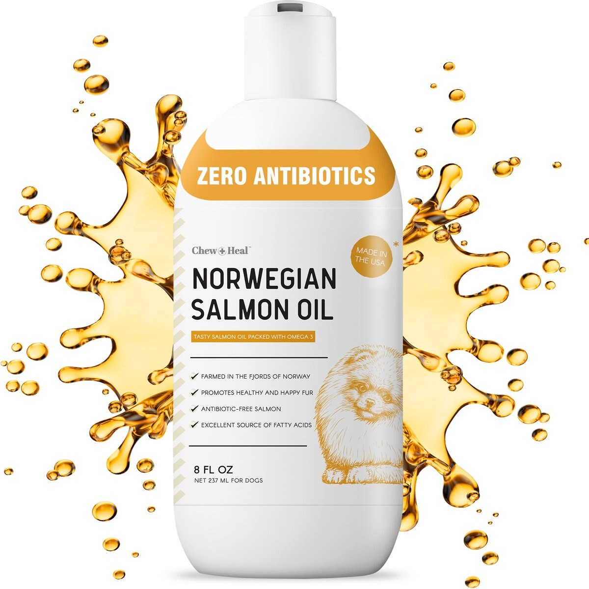 Chew + Heal Norwegian Salmon Oil Skin & Coat Supplement for Dogs & Cats