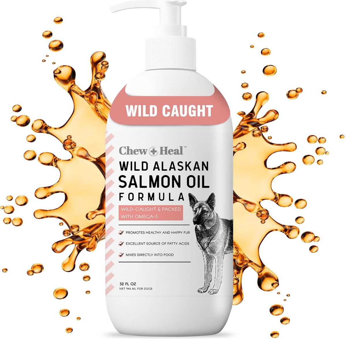 Chew + Heal Wild Alaskan Omega Salmon Oil Formula Skin & Coat Liquid Supplement for Dogs