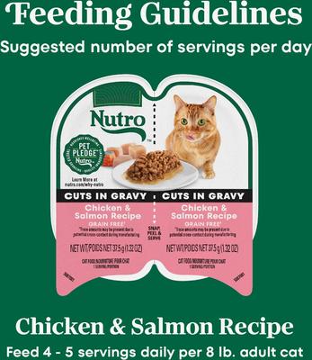 Show full view: Nutro Perfect Portions Grain-Free Cuts in Gravy Chicken & Salmon Recipe Cat Food Trays, 2.65-oz, case of 24 twin-packs slide 8 of 10