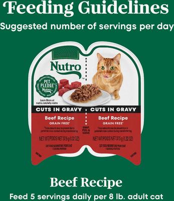 Show full view: Nutro Perfect Portions Grain-Free Cuts in Gravy Beef Recipe Cat Food Trays, 2.65-oz, case of 24 twin-packs slide 8 of 10