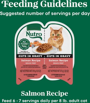 Show full view: Nutro Perfect Portions Grain-Free Cuts in Gravy Salmon Recipe Cat Food Trays, 2.65-oz, case of 24 twin-packs slide 8 of 10