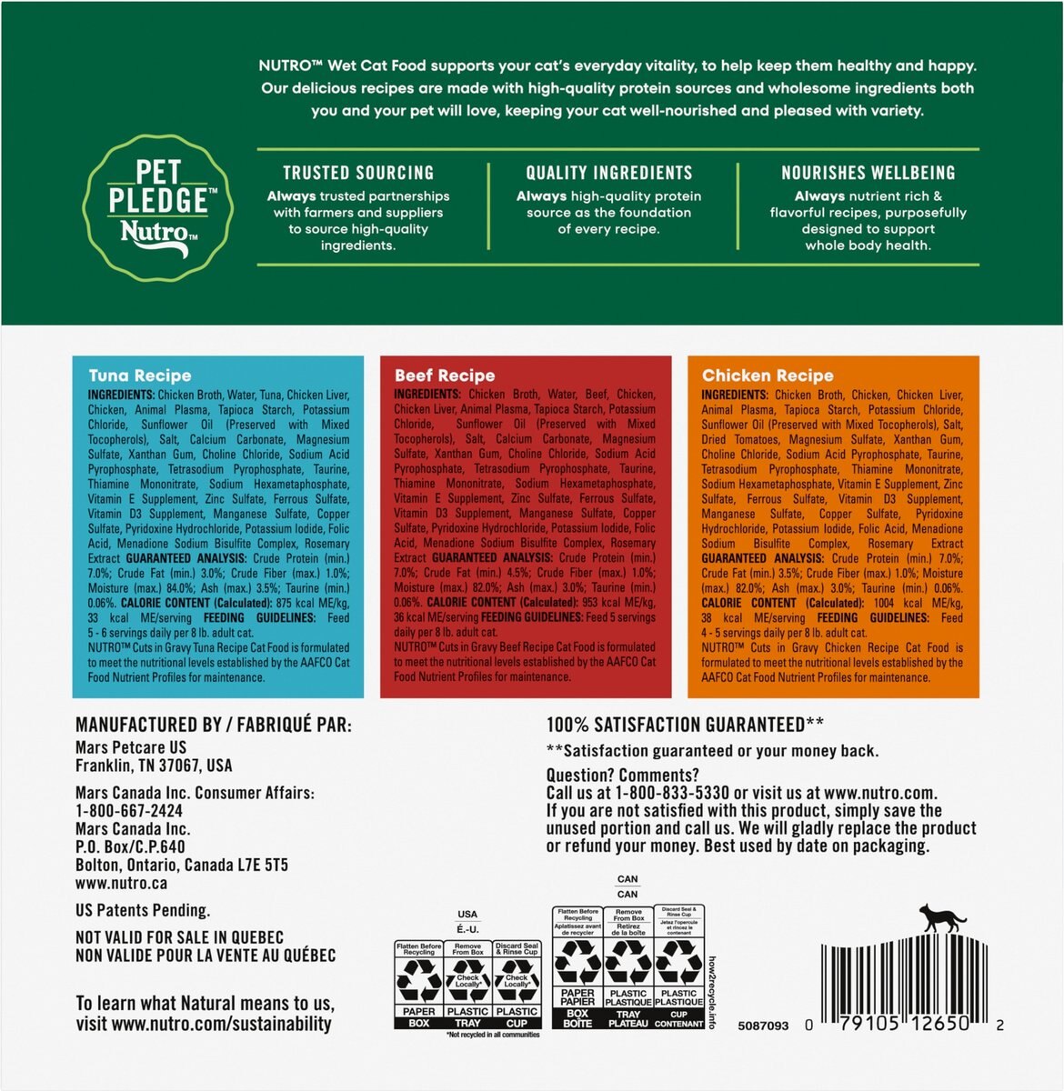 Nutro Perfect Portions Grain-Free Cuts in Gravy Variety Pack Beef, Tuna & Chicken Recipe Adult Wet Cat Food Trays