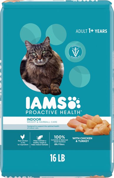 IAMS ProActive Health Indoor Weight Hairball Care Adult Dry Cat Food 16 lb bag Chewy