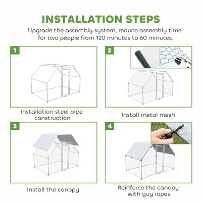 Show full view: PawHut Walk-in Poultry Cage Galvanized Outdoor Metal Chicken Coop, Silver, 9.8 x 26 x 6.6-ft slide 6 of 8