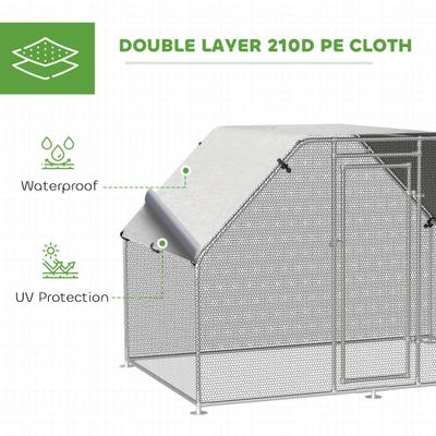 Show full view: PawHut Walk-in Poultry Cage Galvanized Outdoor Metal Chicken Coop, Silver, 9.8 x 26 x 6.6-ft slide 4 of 8