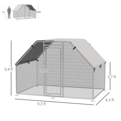 Show full view: PawHut Walk-in Poultry Cage Galvanized Outdoor Metal Chicken Coop, Silver, 9.8 x 26 x 6.6-ft slide 3 of 8