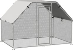 PawHut Walk-in Poultry Cage Galvanized Outdoor Metal Chicken Coop, Silver, 9.8 x 26 x 6.6-ft
