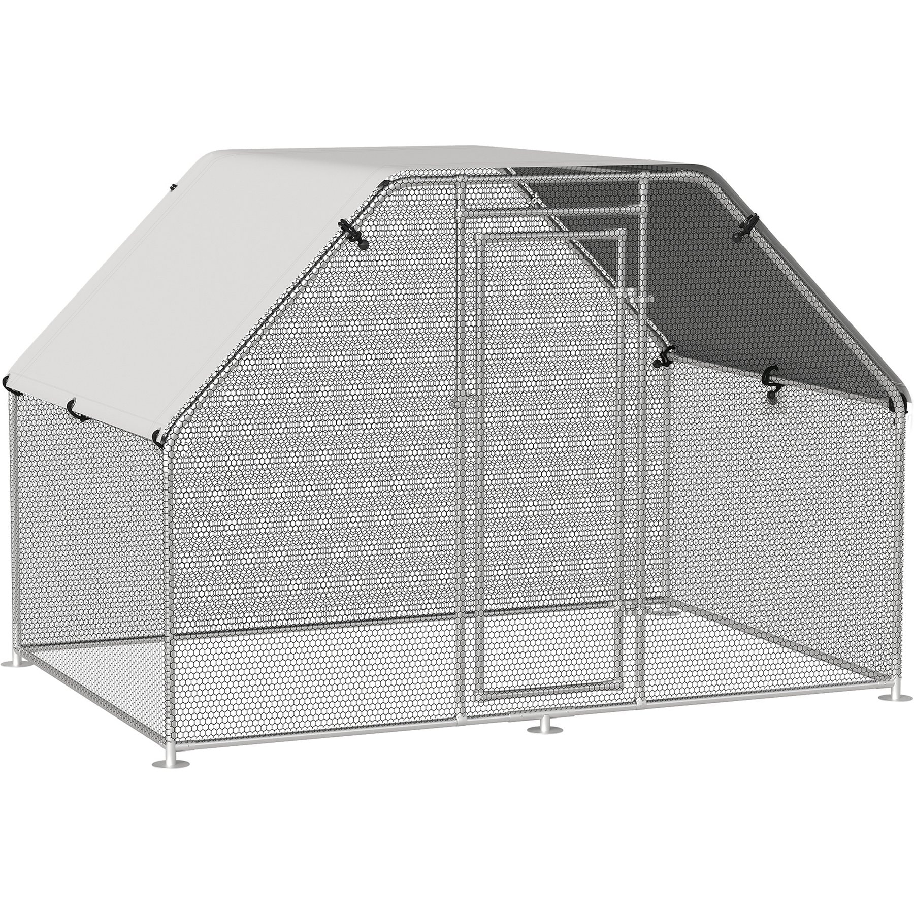 PawHut Walk-in Poultry Cage Galvanized Outdoor Metal Chicken Coop, Silver, 9.8 x 26 x 6.6-ft