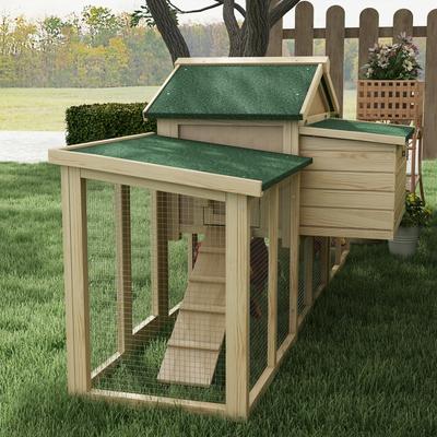 Show full view: PawHut 80-in Elevated Wooden Chicken Coop, Nesting Box, Outdoor Double Runs, Lockable Doors, Natural slide 8 of 9