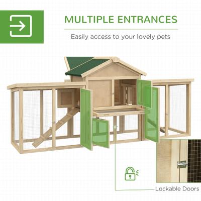 Show full view: PawHut 80-in Elevated Wooden Chicken Coop, Nesting Box, Outdoor Double Runs, Lockable Doors, Natural slide 4 of 9