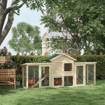 Show full view: PawHut 80-in Elevated Wooden Chicken Coop, Nesting Box, Outdoor Double Runs, Lockable Doors, Natural slide 2 of 9