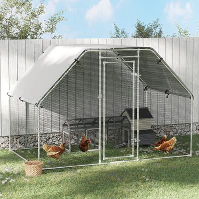 Show full view: PawHut Walk-in Poultry Cage Galvanized Outdoor Metal Chicken Coop, Silver, 9.8 x 26 x 6.6-ft slide 2 of 8