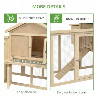 Show full view: PawHut 80-in Elevated Wooden Chicken Coop, Nesting Box, Outdoor Double Runs, Lockable Doors, Natural slide 6 of 9