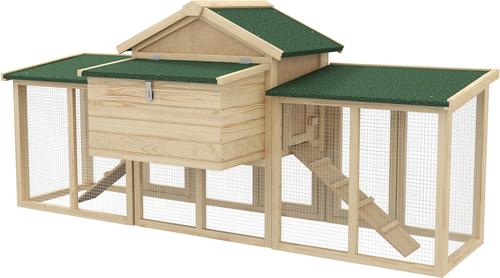 Show full view: PawHut 80-in Elevated Wooden Chicken Coop, Nesting Box, Outdoor Double Runs, Lockable Doors, Natural slide 7 of 9