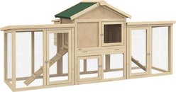 PawHut 80-in Elevated Wooden Chicken Coop, Nesting Box, Outdoor Double Runs, Lockable Doors, Natural