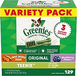 Greenies Natural Dental Care Teenie Size Sweet Potato Original Chicken & Blueberry Dental Dog Treats, 129 count