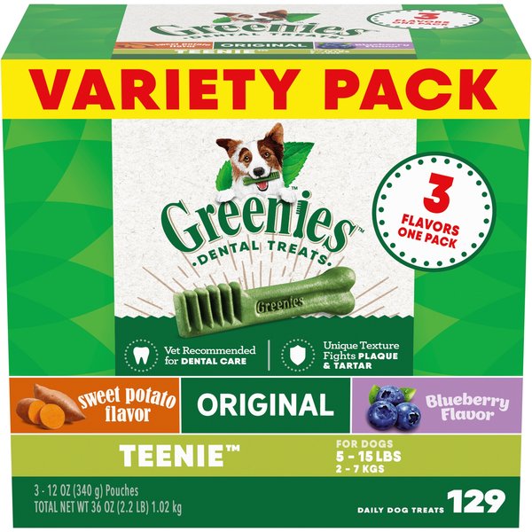 Greenies Natural Dental Care Teenie Size Sweet Potato Original Chicken & Blueberry Dental Dog Treats, 129 count