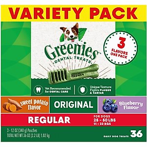 Greenies Natural Dental Care Regular Size Sweet Potato Original Chicken & Blueberry Dental Dog Treats, 36 count