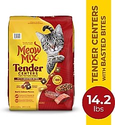 Meow Mix Tender Centers Basted Bites Beef & Salmon Flavors Dry Cat Food, 14.2-lb bag slide 2 of 7