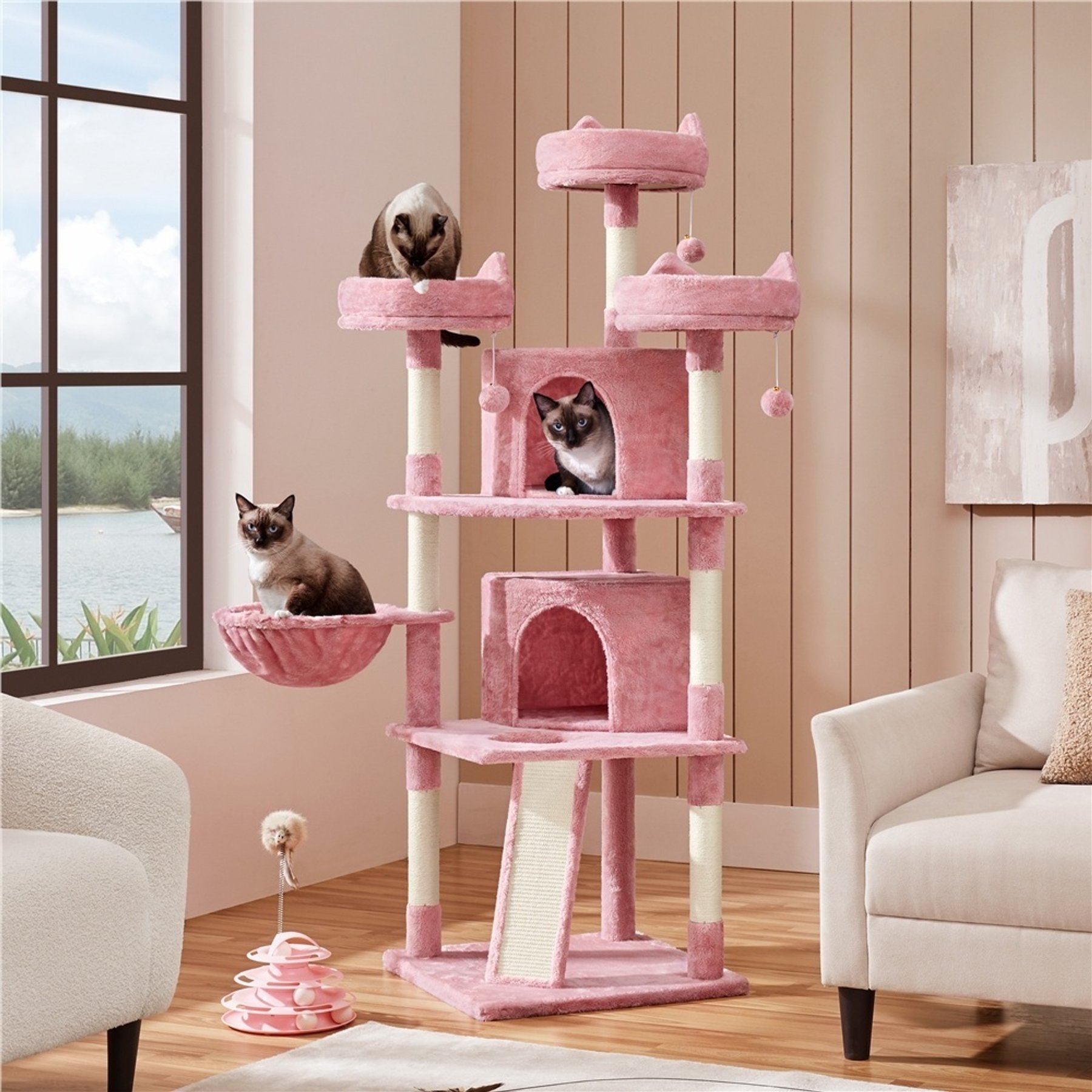 Yaheetech Multi Level Cat Tree 68.5 in Pink