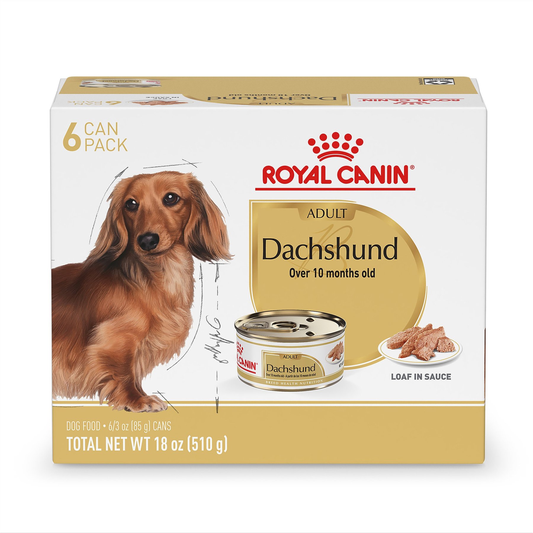 Royal Canin Breed Health Nutrition Dachshund Adult Loaf in Sauce Canned Dog Food, 3-oz can, case of 6