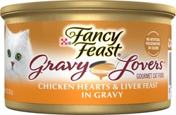 Fancy Feast Gravy Lovers Chicken Hearts & Liver Feast in Grilled Chicken Flavor Gravy Canned Cat Food, 3-oz can, case of 4