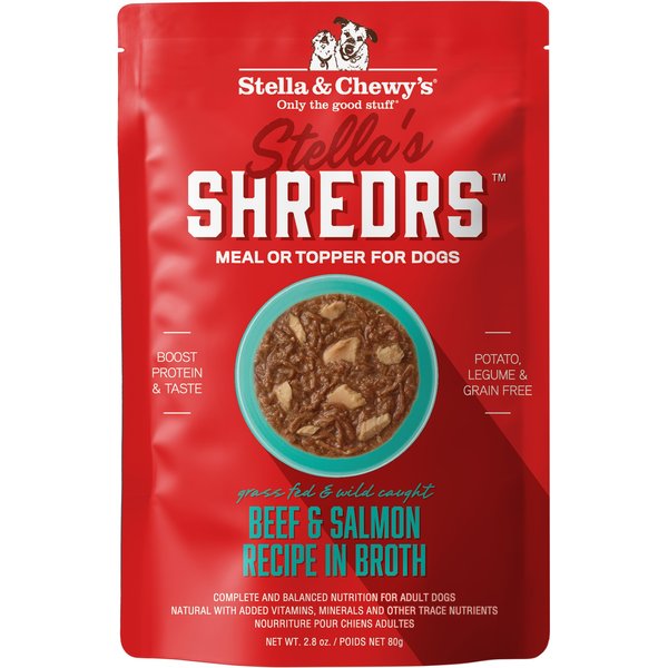 Stella & Chewy's Stella's Shredrs Adult Grain-Free Grass Fed Beef & Lamb Recipe in Broth Wet Dog Food, 2.8-oz pouch, case of 12