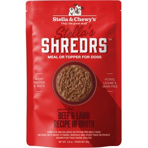 Stella & Chewy's Stella's Shredrs Adult Grain-Free Grass Fed Beef & Lamb Recipe in Broth Wet Dog Food, 2.8-oz pouch, case of 12