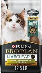 Purina Pro Plan LIVECLEAR Adult Weight Management Formula Dry Cat Food, 12.5-lb bag